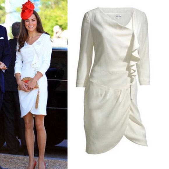 REISS Nanette Zip Frill Midi Dress Kate Middleton Engagement Ruffle Wrap Classic - Picture 2 of 16